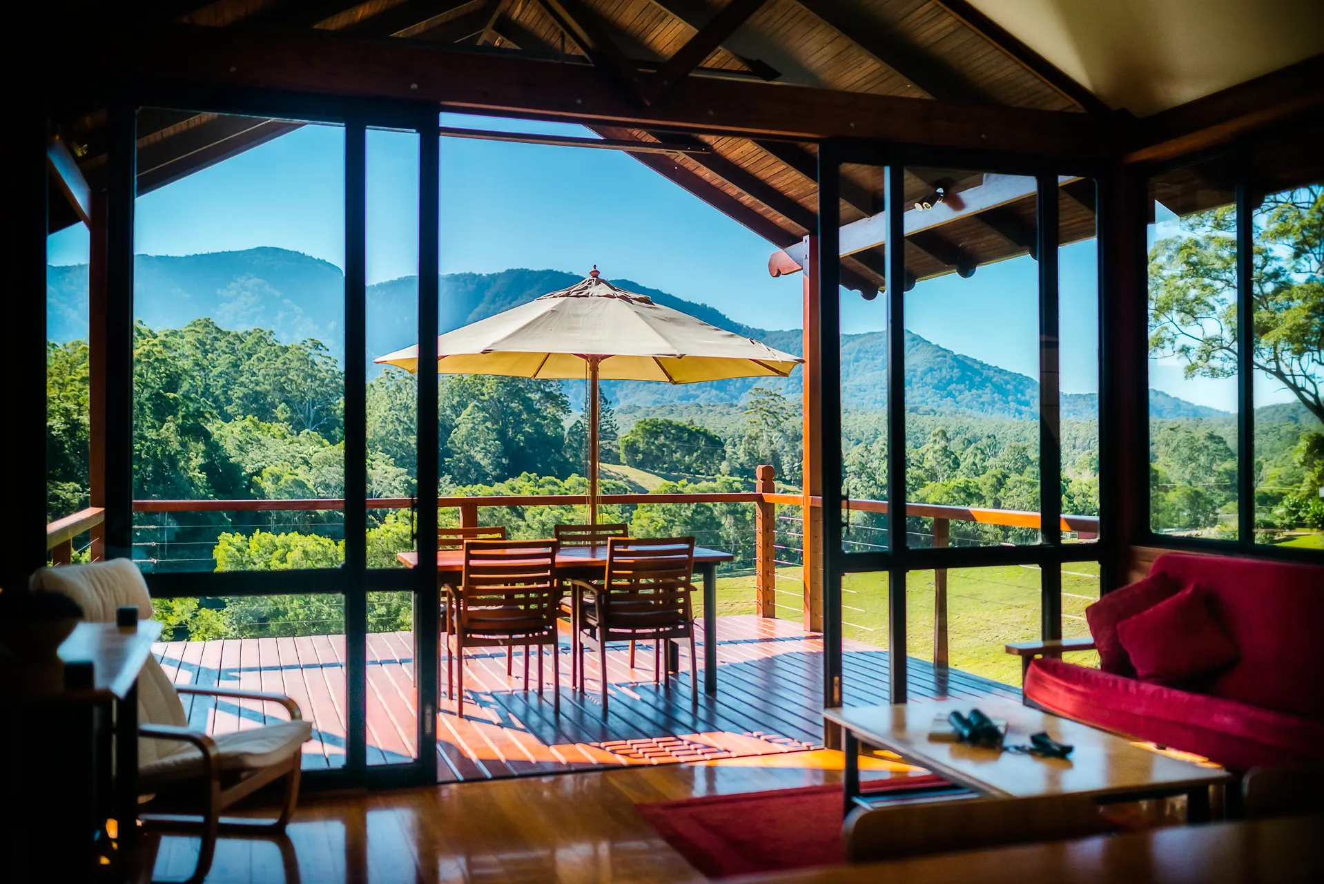 The Ridge lounge — comfortable seating, timber ceiling, natural light
