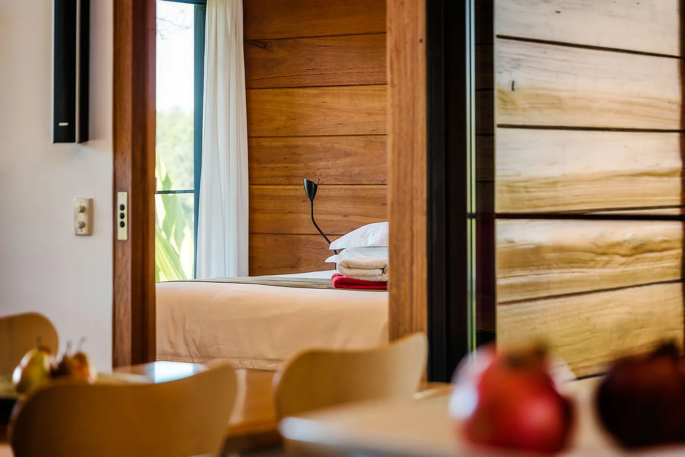 The Bower interior details — warm timber, afternoon light